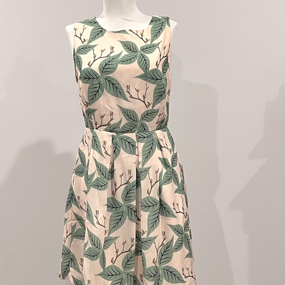 Pink Martini Cream and Green A-Line Midi Dress